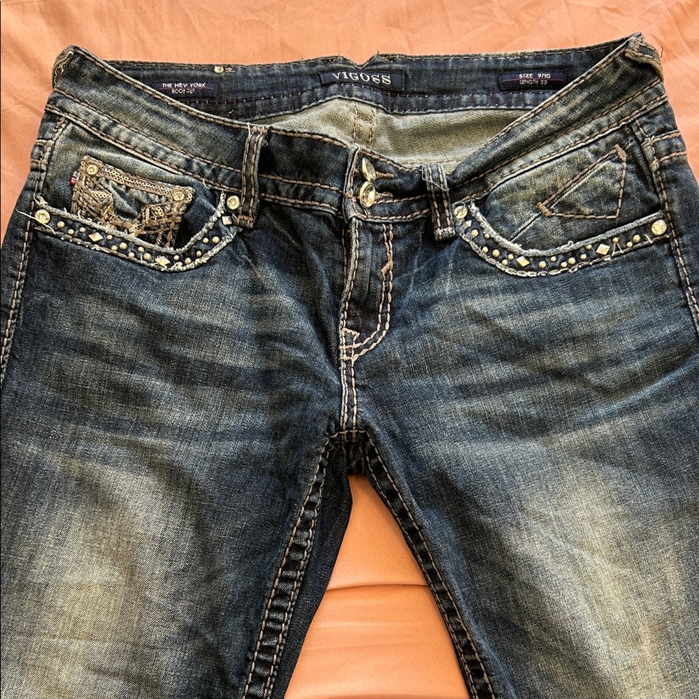 Vigoss Women's Dark Blue Bootcut Jeans with Stud Accents